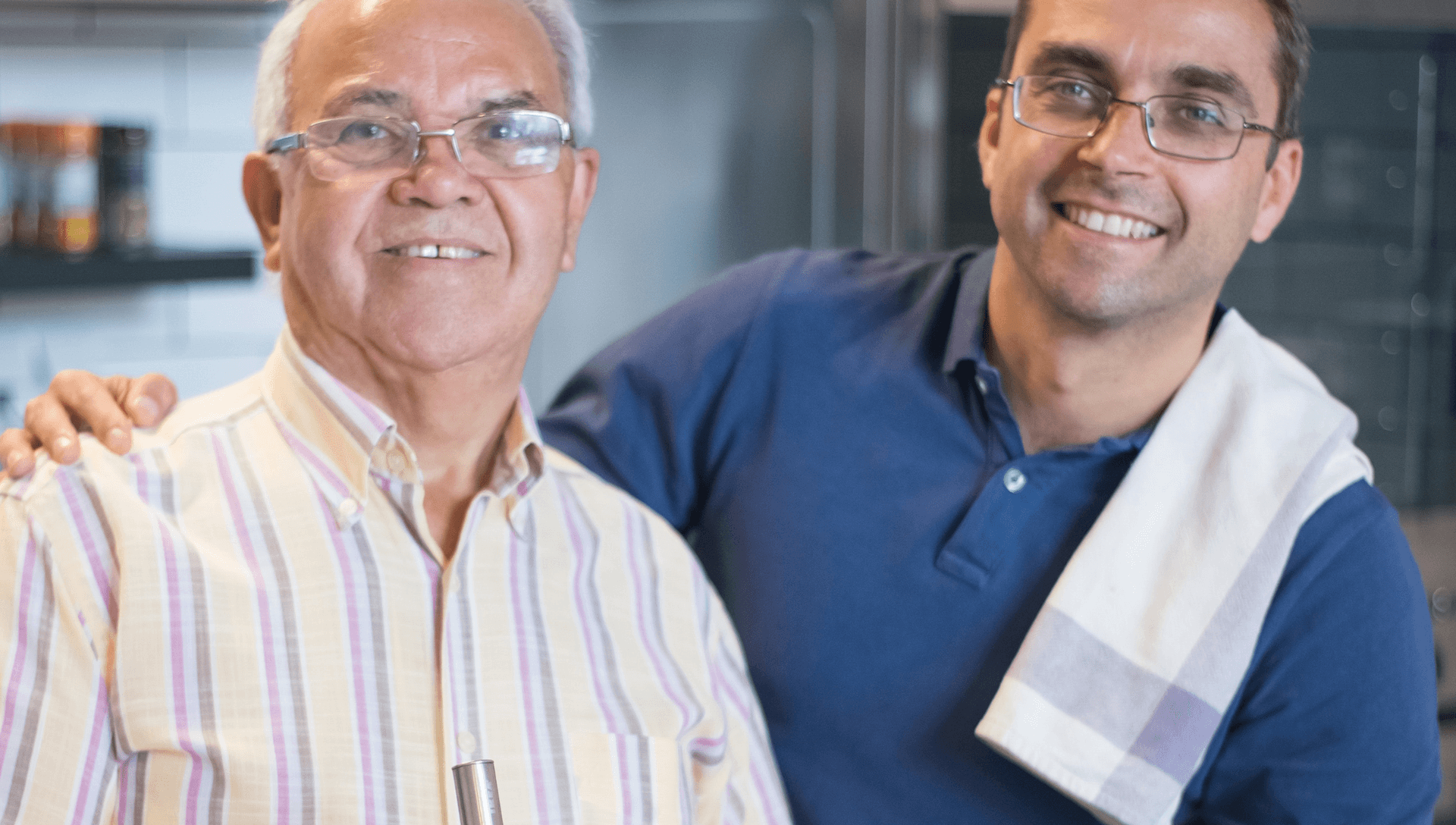 Two men looking into the camera showing the importance of healthy nutrition for seniors